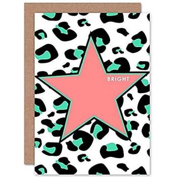 Artery8 Leopard Coral & Green Bright Reverse Greeting Card (Pink)