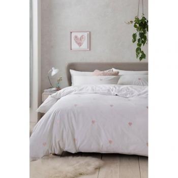Soft White & Pink Heart Embroidered Sheet Set
