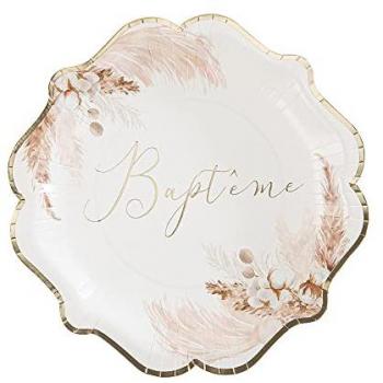 Baptême – Assiettes Carton 8×23 cm, Design Fleur de Coton