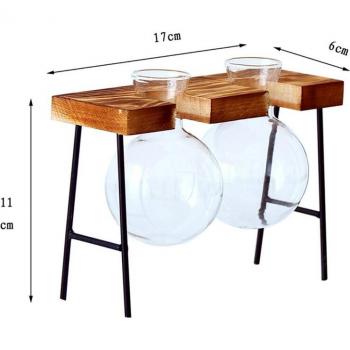 Vaso para plantas hidropónicas de vidrio con estructura de madera