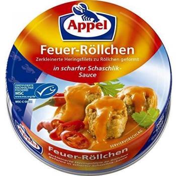 Appel Feuer-Röllchen, aus zerkleinerten Heringsfilets in scharfer Schaschlik-Sauce, MSC zertifiziert, 200 g