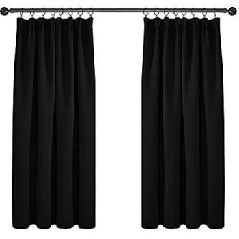 Deconovo Kinderzimmer Vorhangset, blickdicht, Kräuselband, 138x132 cm, Schwarz, 2er Set