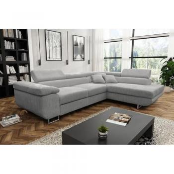 Canapé d'angle convertible en velours côtelé gris 270x71x202cm