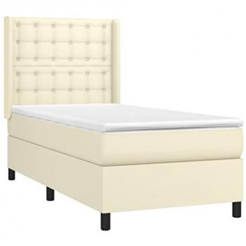 Matelas lumineux intégré, sommier à lattes crème, 90x200 cm – Similicuir