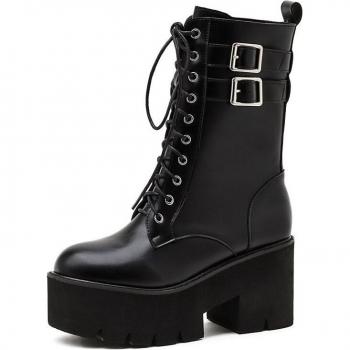 Botines de cuero negro con plataforma para mujer, estilo gótico, calzado Oxford con cordones