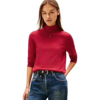 Tommy Jeans Rollkragenpullover Essential DW0DW21672 – Rot, Regular Fit, 100 % Baumwolle, unifarben