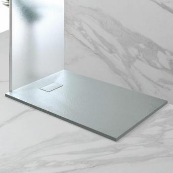 Doccia Piatto 140x80 cm in Resina e Vetro Grigio