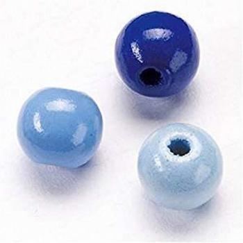 Mélange de perles en bois 6 mm bleu 125 pièces