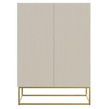 Commode VELDIO Haute 2 Portes – 90 cm, taupe (gris‑beige)