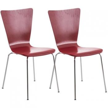 Deux chaises empilables rouge bois, structure quatre pieds métal – Lot