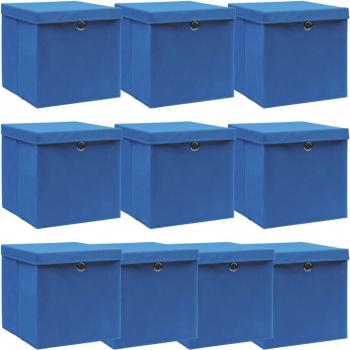Boîtes de rangement 10 pcs Bleu 32x32x32cm Tissu avec couvercle