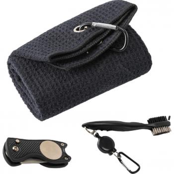 3pcs Ergonomic Microfiber Golf Towels with Divot Tool and Cleaning Brush