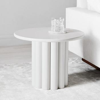 Japandi Style White Fluted Round Wood End Table