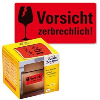 Warnetiketten Vorsicht zerbrechlich!, 100 x 50mm, neonrot, 200 Etiketten auf 1 Rolle