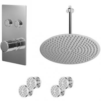 Chrome Push Button Diverter Shower Valve with 400mm Round Shower Head