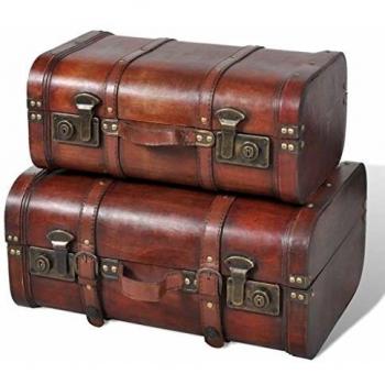 Wooden Treasure Chest Set of 2 Vintage Brown