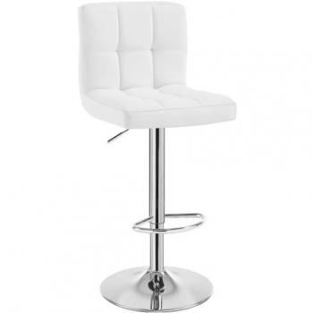 Tabouret de Bar Blanc en Cuir Synthétique, Assise Rembourrée et Hauteur Ajustable