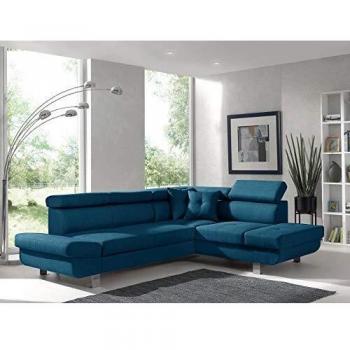 Ecksofa in Blau mit Bettfunktion und Kopfstützen 89.0 H x 252.0 W x 190.0 D cm