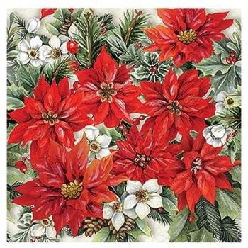 Lot de 20 serviettes jetables pour table en papier compo poinsettia 33 cm rouge