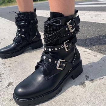 Ribetini Iins botas ancha, tacón cuadrado, plataforma punk