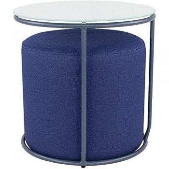 Table d'appoint et tabouret N4 en blanc, gris et bleu