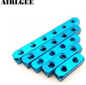 1/4 PT Thread Pneumatic Quick Connector Air Hose Aluminum Manifold Block Splitter 5 Port