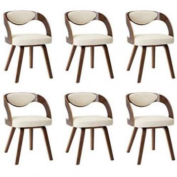 Sillas de comedor 6 uds en madera doblada y cuero sintético crema