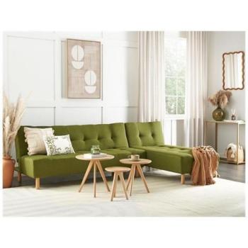 Divano Angolare 4 Posti Tessuto Verde Chaise Longue Sinistro, Rivestimento Beliani