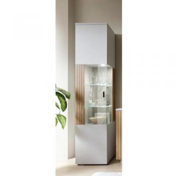 Lomadox Vitrine mit Beleuchtung, ASHBURTON-129, grau mit Eiche, Rillenoptik, Türanschlag links