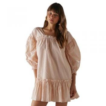 Light‑Yellow Seersucker Check Balloon Sleeve Mini Dress