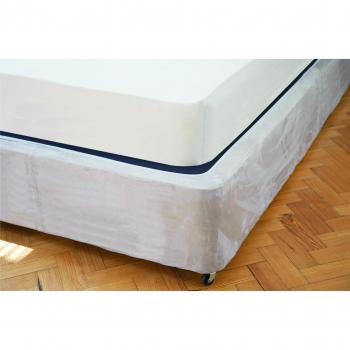 Single Size Bed Base Wrap in Beige Linen Style Featuring Faux Suede Outer Layer, 19 Inches Deep
