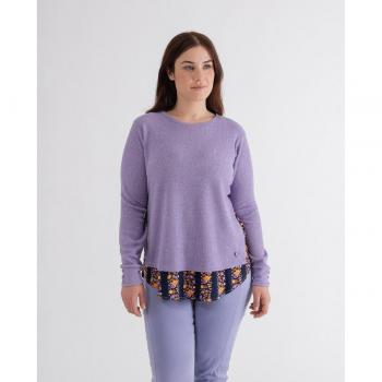 Jersey de mujer October con cuello redondo, faldón a contraste y estampado floral