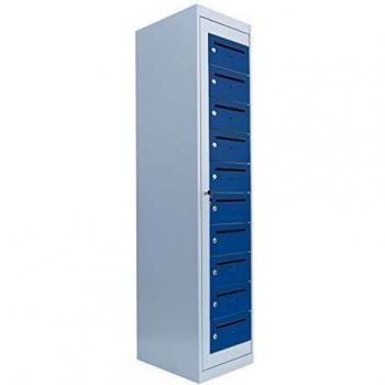 Postverteilerschrank 10 Fächer lichtgrau enzianblau 1800 x 400 x 500 mm