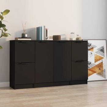 VidaXL Buffet 3 pcs, Meubles de Rangement avec Porte, Armoires de Rangement, Buffets de Salon Salle de Séjour, Moderne, Noir