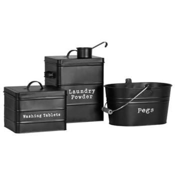Black Heritage Metal Utility Canisters, Three‑Pack Set