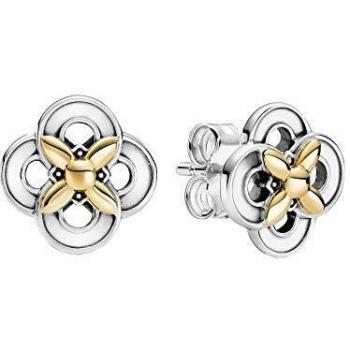 Pendientes Pandora Botón Flores Bicolor