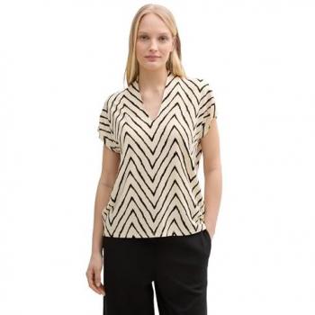 Natural Zigzag Design Short Sleeve V-Tee – Women L