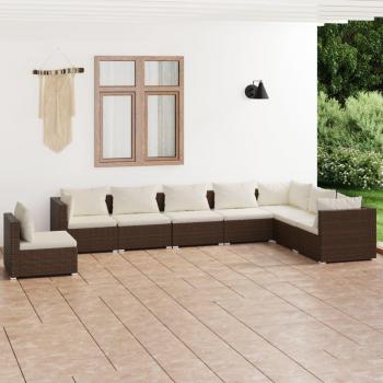 Conjunto Lounge Externo 8 Peças com Almofadas em Vime Castanho