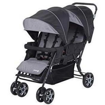 Passeggino Fratellare Teamy Safety 1St, Reclinabile, con Parapioggia, 6 mesi+, Black Chic