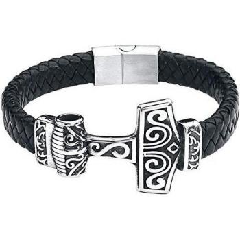 Bracciale in Pelle Nera EtNox Hard Heavy “Thor Hammer” – Uomo