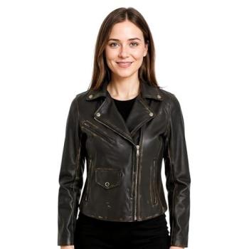 Brando Classic Leather Jacket – Female Secunda Style, True Black, Size 18