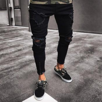 Pantalones de mezclilla negros estilo Hip Hop para hombre S-4XL
