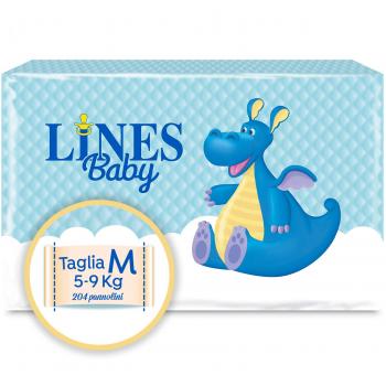 Lines Baby Medium, 204 Pannolini, Taglia 3 (5-9 Kg) Confezione Scorta