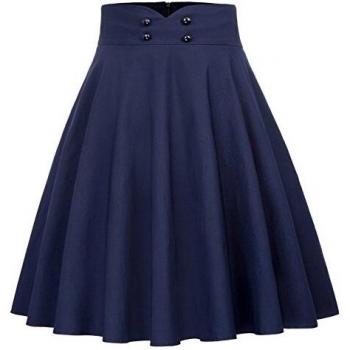 Jupe Midi Femme Taille Haute A Line M Bleu Marine