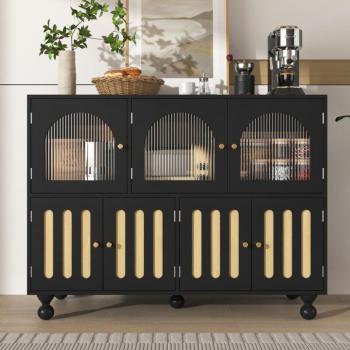 Credenza Moderna Nera Okwish con Motivo Chiave di Pianoforte