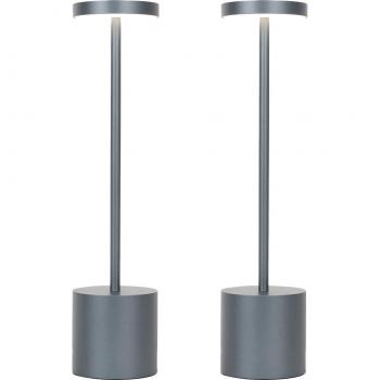 Set de 2 lámparas de mesa recargables grises para exterior con LED