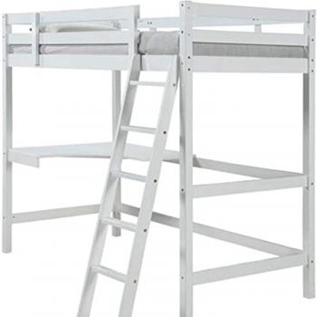White 3FT Wooden Study Bunk Bed Frame with Desk by Humza Amani including Memory Foam Mattress