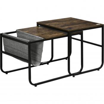 HOMCOM 2er-Set Beistelltisch Kaffeetisch im Industrie-Design aus Stahl, rustikal-braun