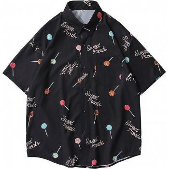 Men's Lollipop Letter Print Casual Summer Shirt