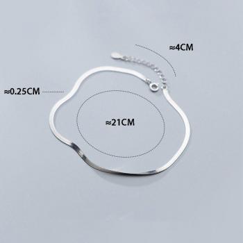 MIQIAO Flache Schlangenkette Knöchelarmband aus 925 Sterling Silber für Damen, 16-21 cm